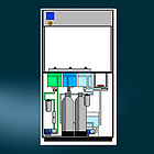 USC 100 - A sketch of the USC 100 diplaying 1 US-cleaning station,1 tap-water rinsing station, 1 DI-water rinsing station, 1 drying station.